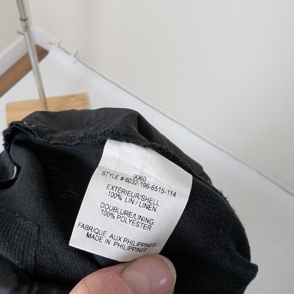 Black Linen Wide Leg Pants Tailored Structured Mid Rise Textured Lined Long - Picture 3 of 8